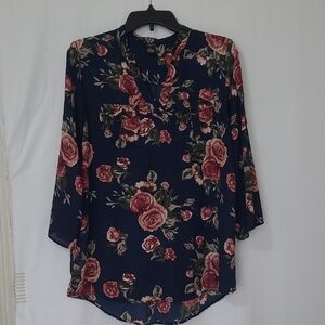 Rue21 Dark Blue Rose Print Blouse